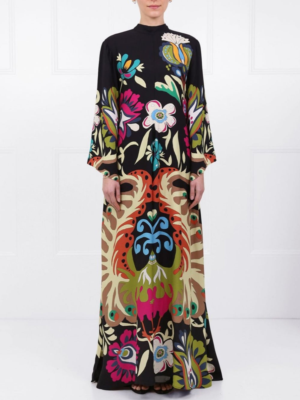 Mira Peacock Printed Maxi Dress