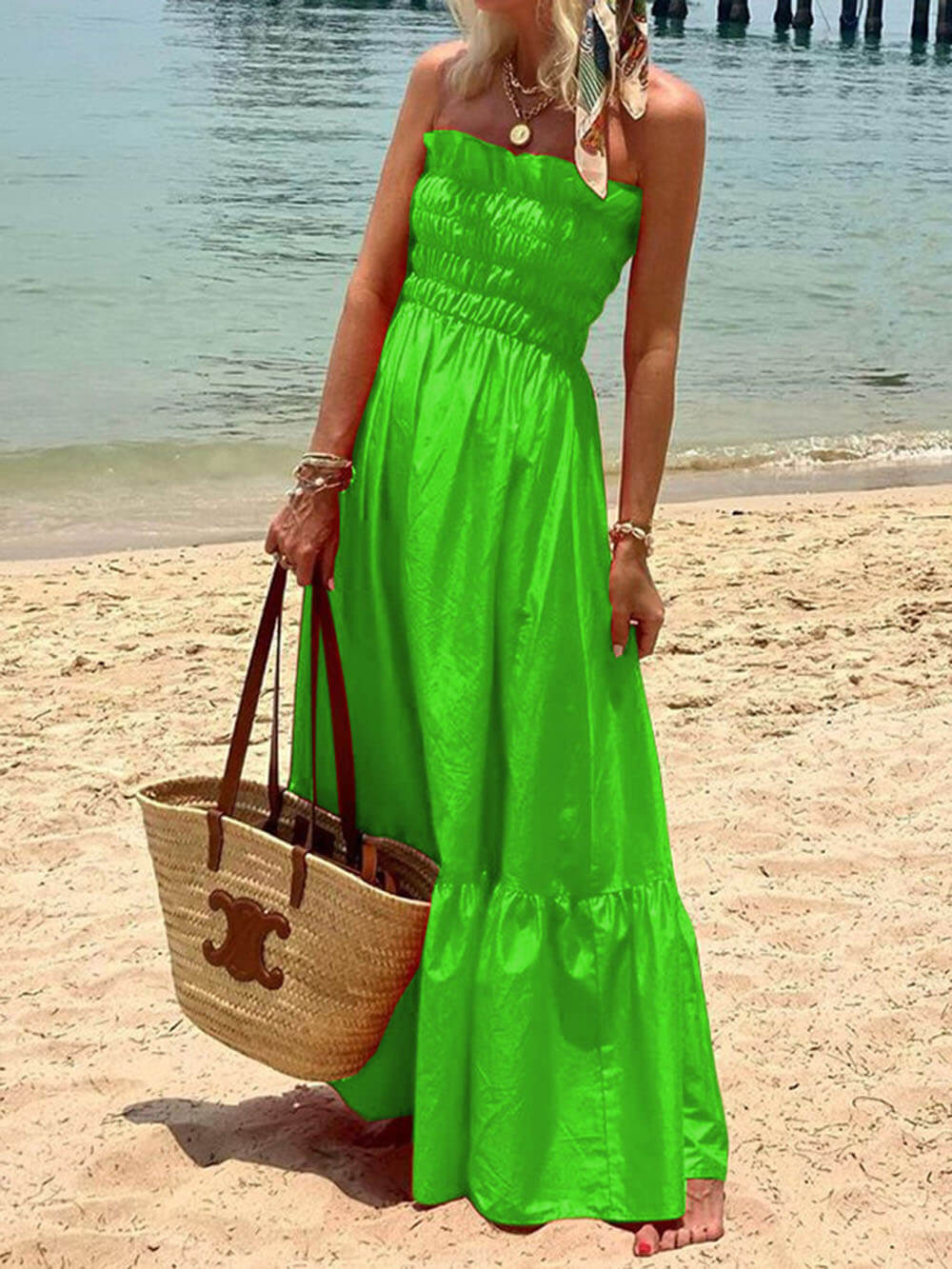 Helene Off Shoulder Smocked Bust Vacation Maxi Dress