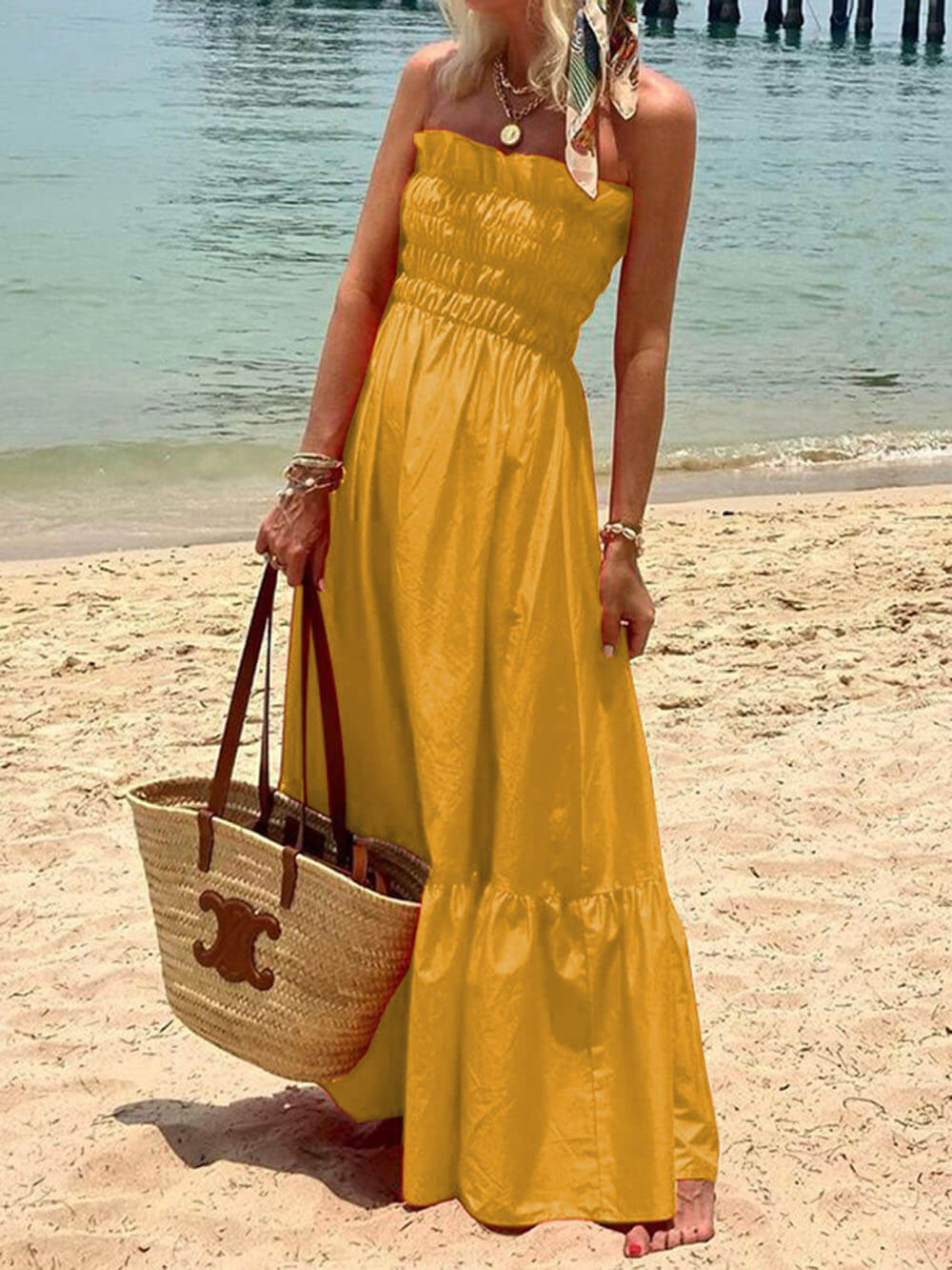 Helene Off Shoulder Smocked Bust Vacation Maxi Dress