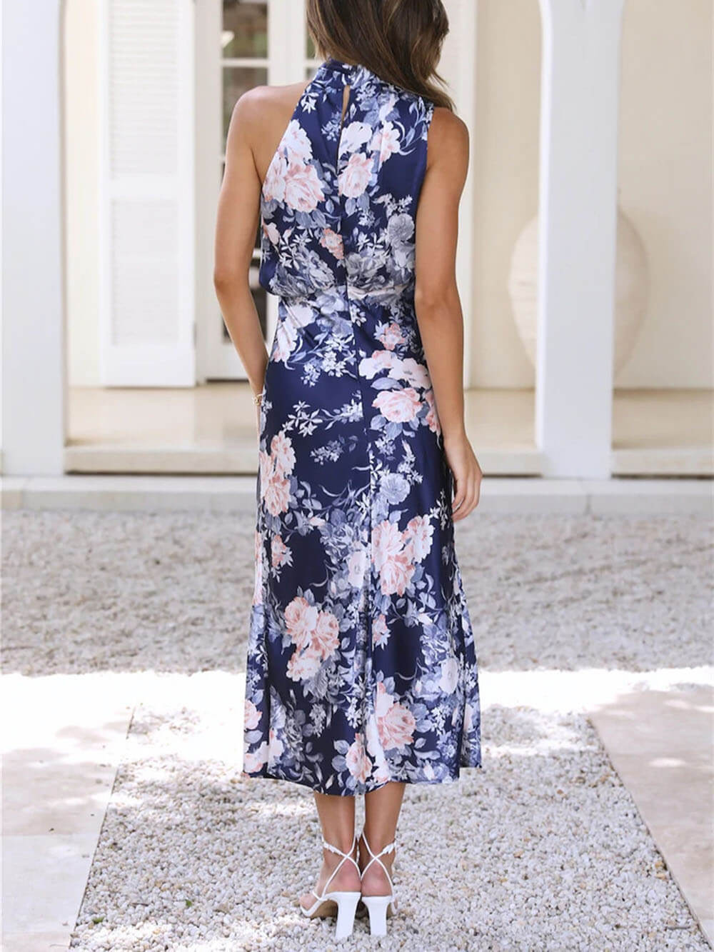 Odette Halter Neck Floral Elastic Waist Maxi Dress