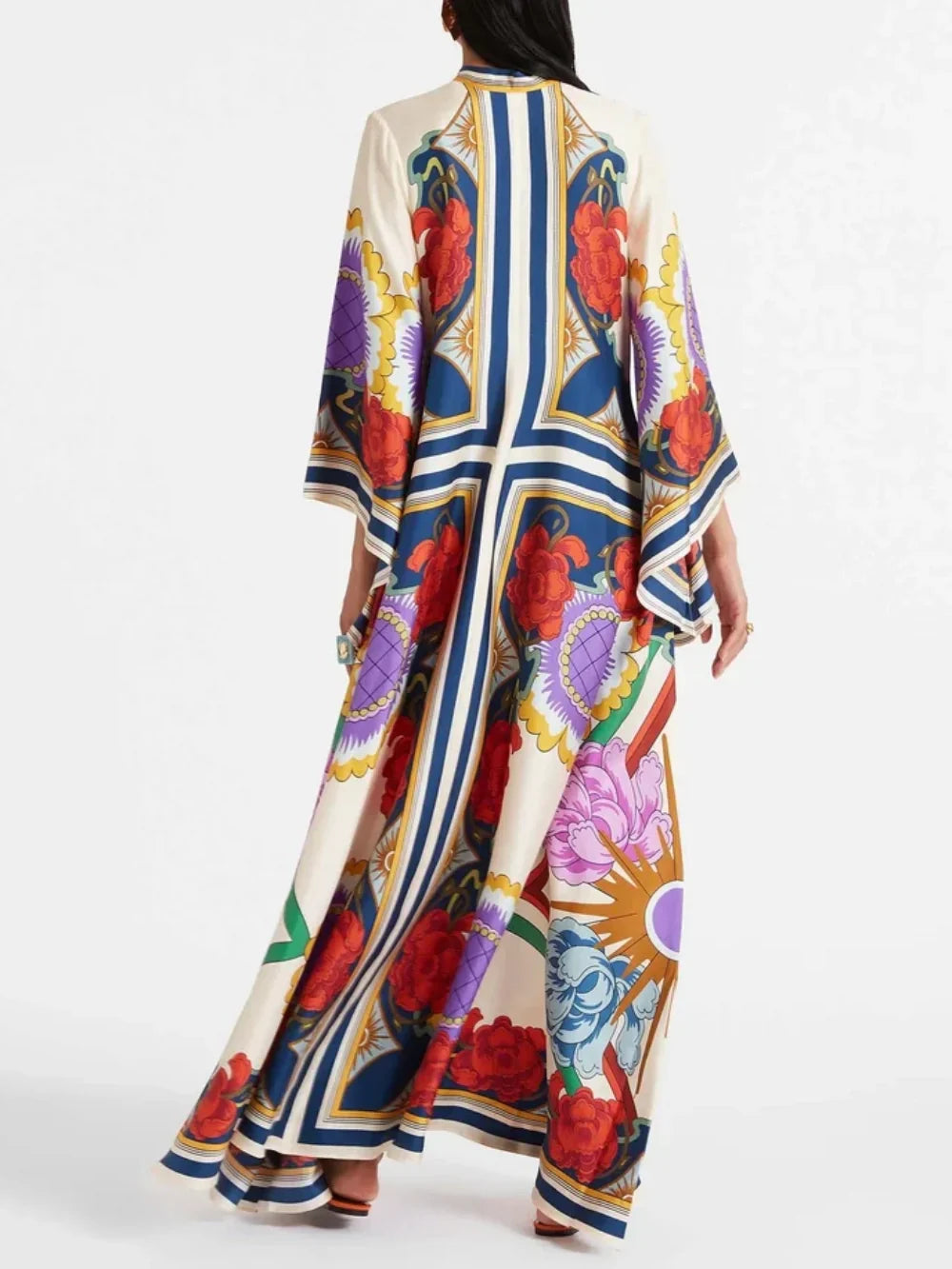 Esme Floral Print Draped Waterfall Sleeves Maxi Dress