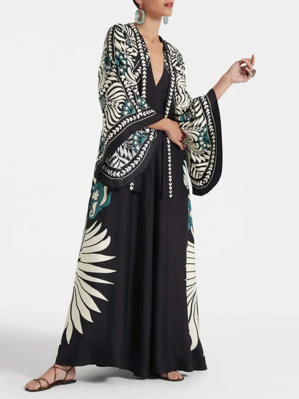Sadie Floral Print Waterfall Sleeves Maxi Dress