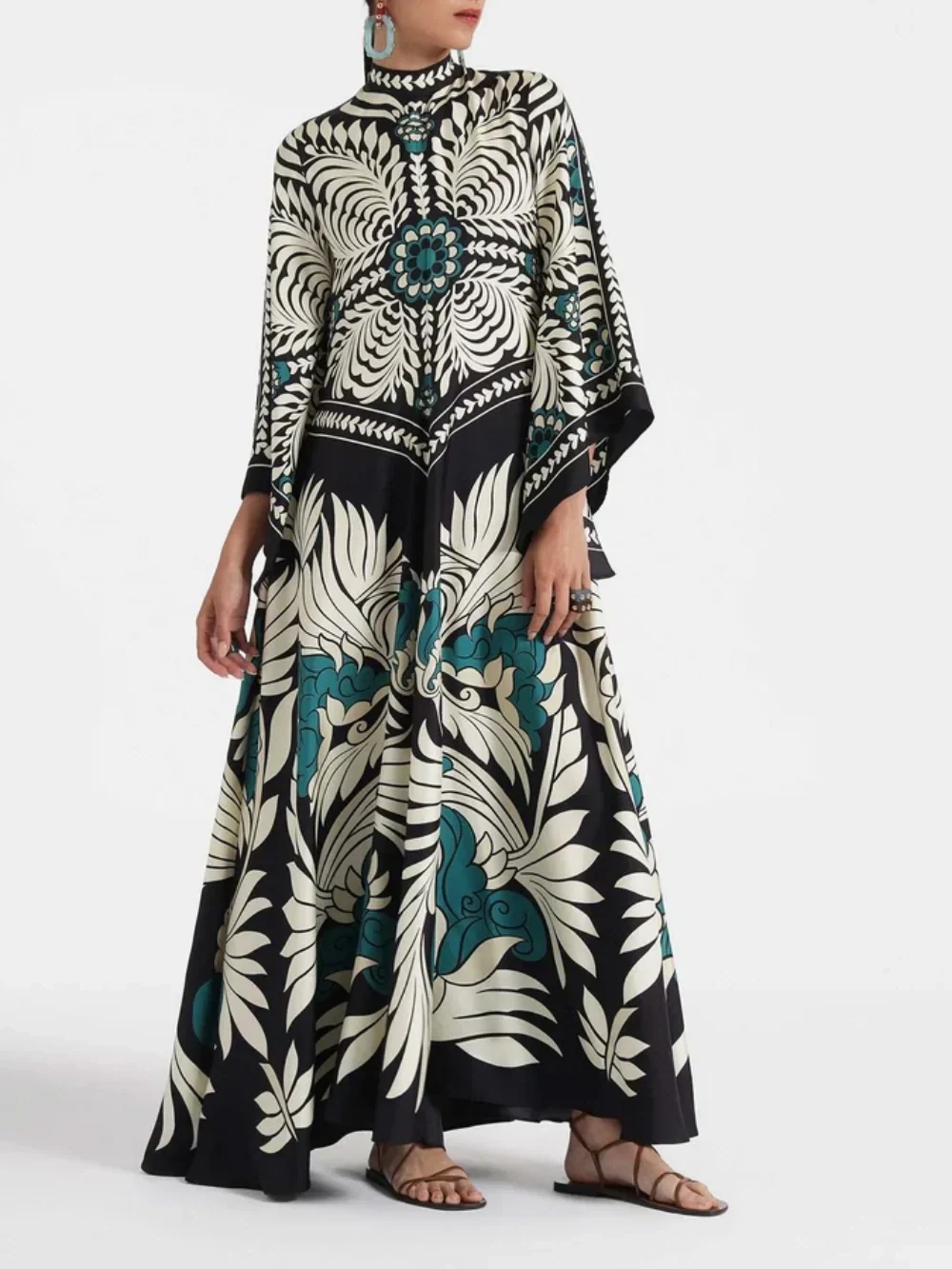 Sadie Floral Print Waterfall Sleeves Maxi Dress