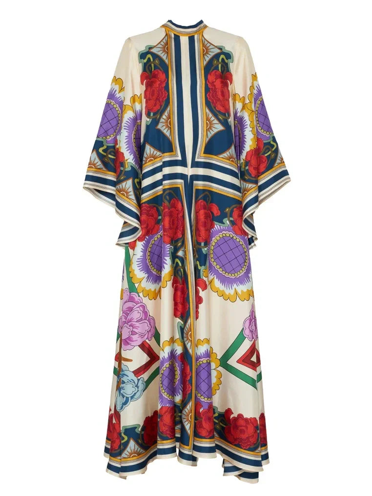 Esme Floral Print Draped Waterfall Sleeves Maxi Dress