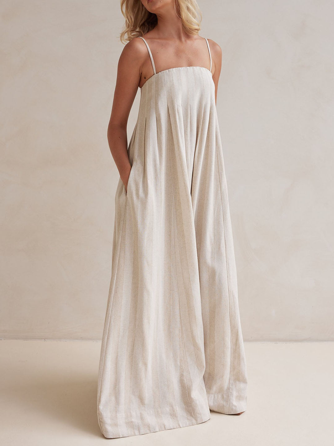 Magdalena Casual Fashion Halter Neck Striped Maxi Dress