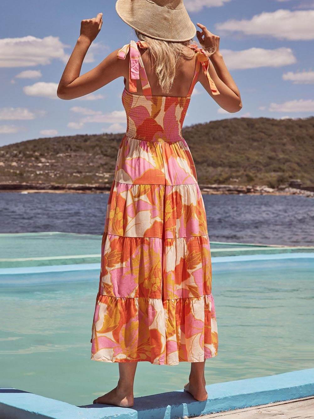 Valentina Sleeveless Sea Charm Pleated Stretch Chest Print Cami Dress
