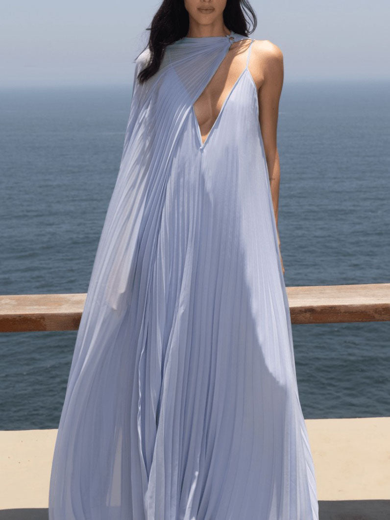 Cressida V-Neck Pleated Flowy Maxi Dress