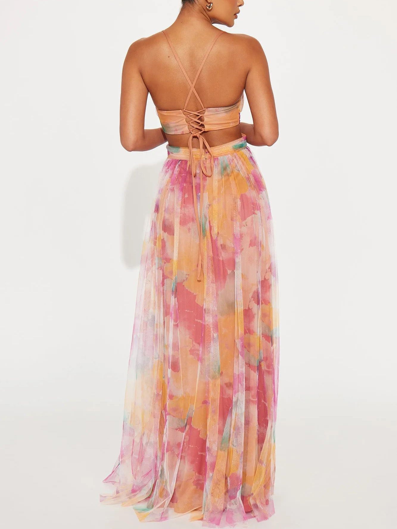 Octavia Painted Floral Print V-Neck A-Line Maxi Dress
