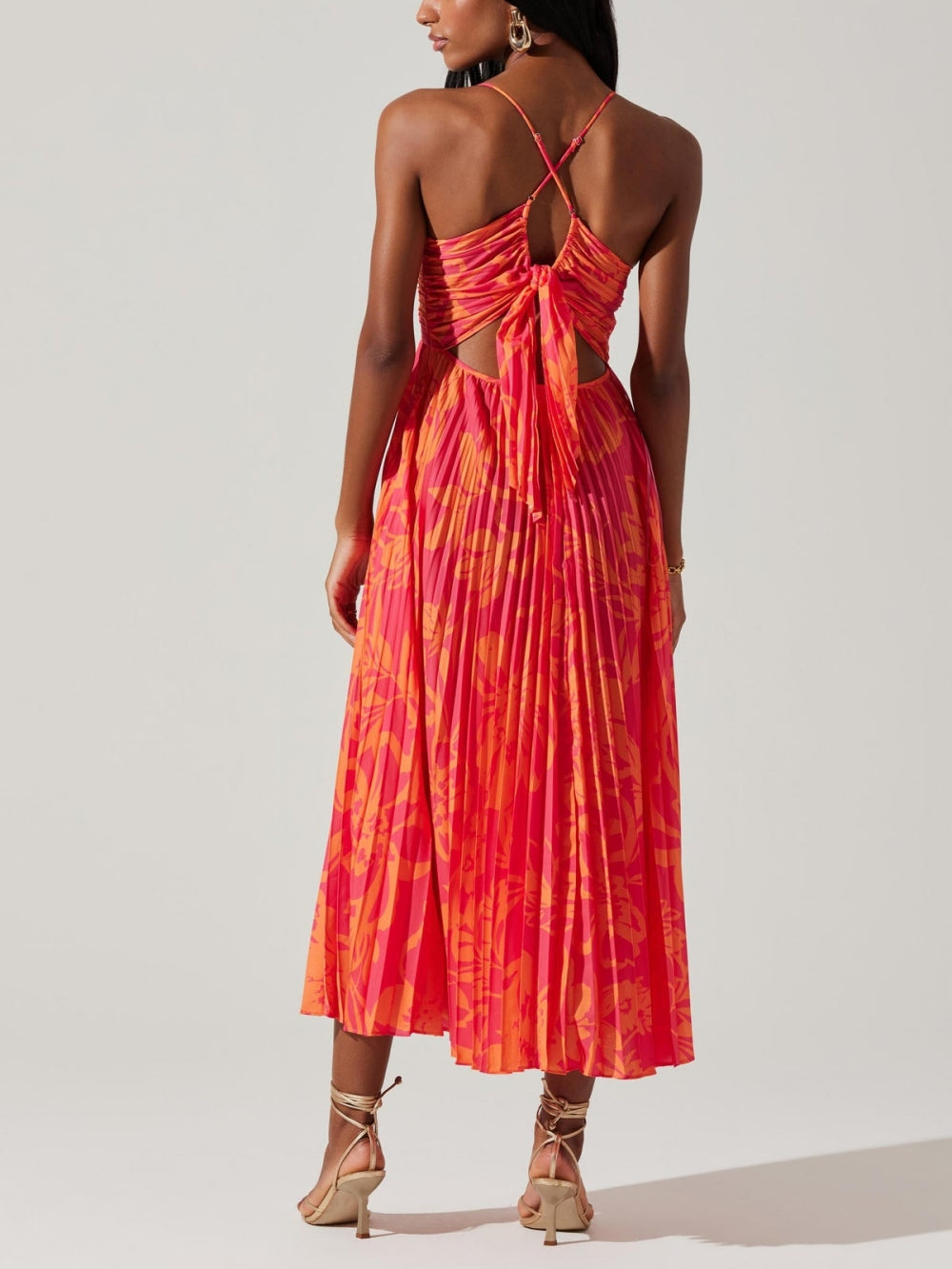 Bruna Floral Print Pleats Midi Dress