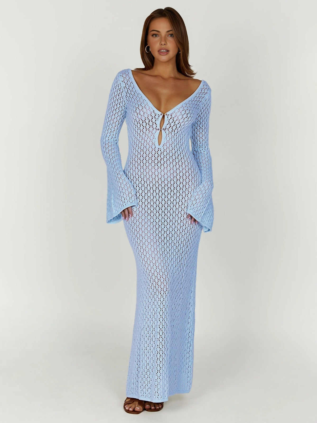 Iris Cover Up Long Sleeve Open Back Long Dress