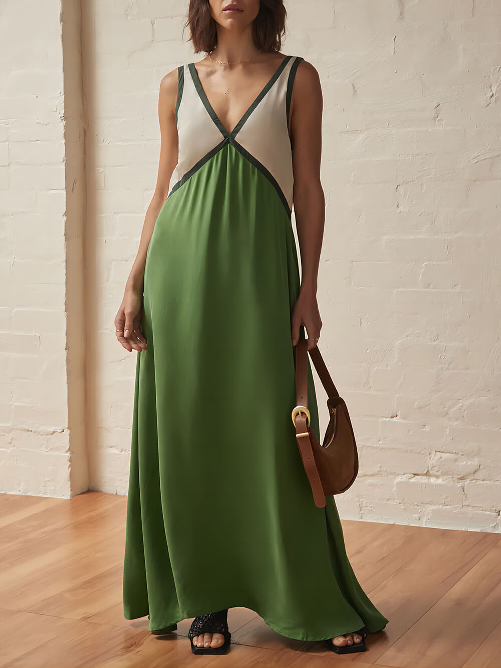 Romy V-Neck Contrasting Color Splicing Chic Dress