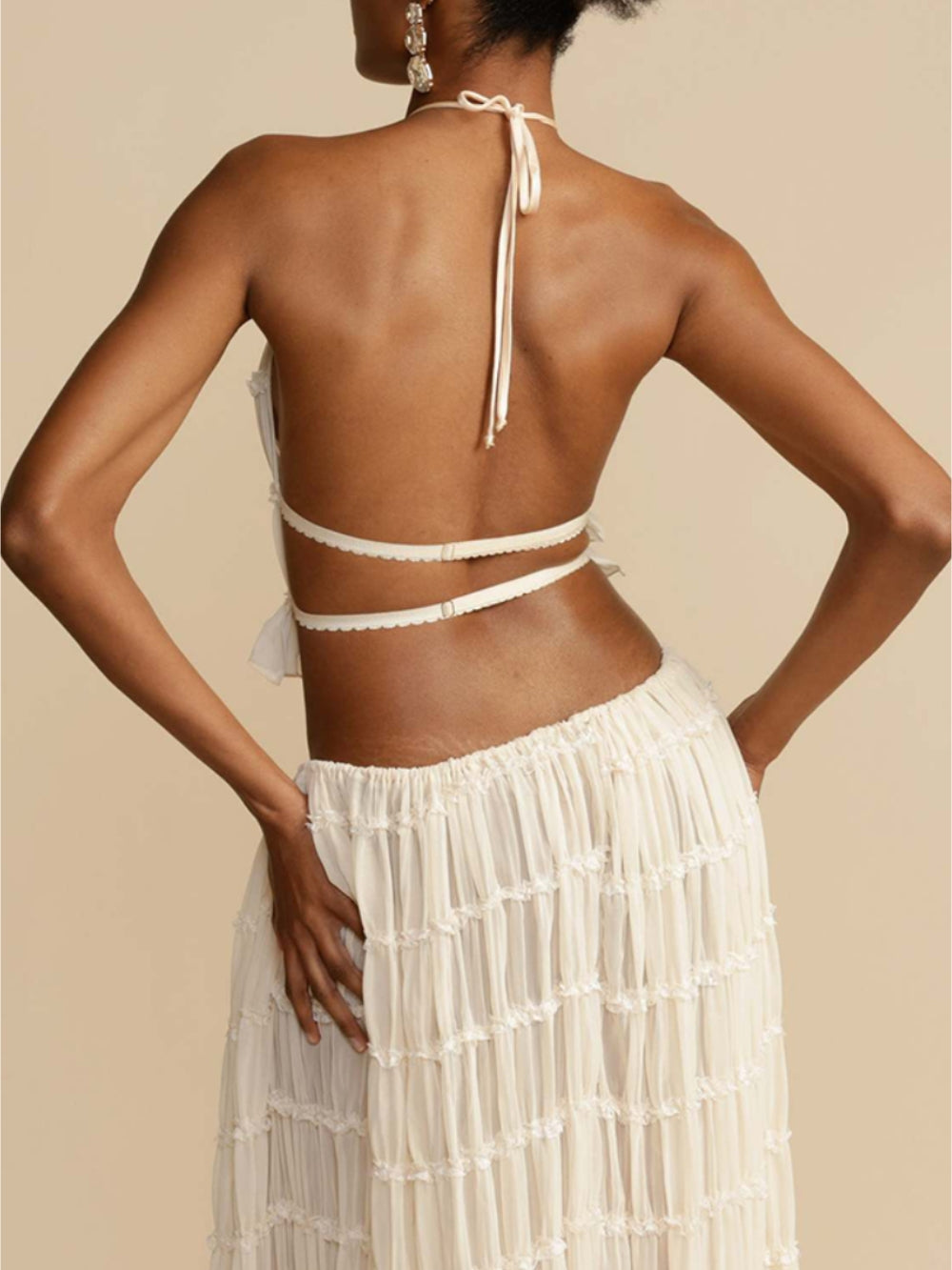 Ginevra Pleated Drawstring Charm Waist Tiered Maxi Skirt