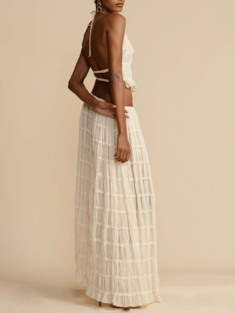 Ginevra Pleated Drawstring Charm Waist Tiered Maxi Skirt