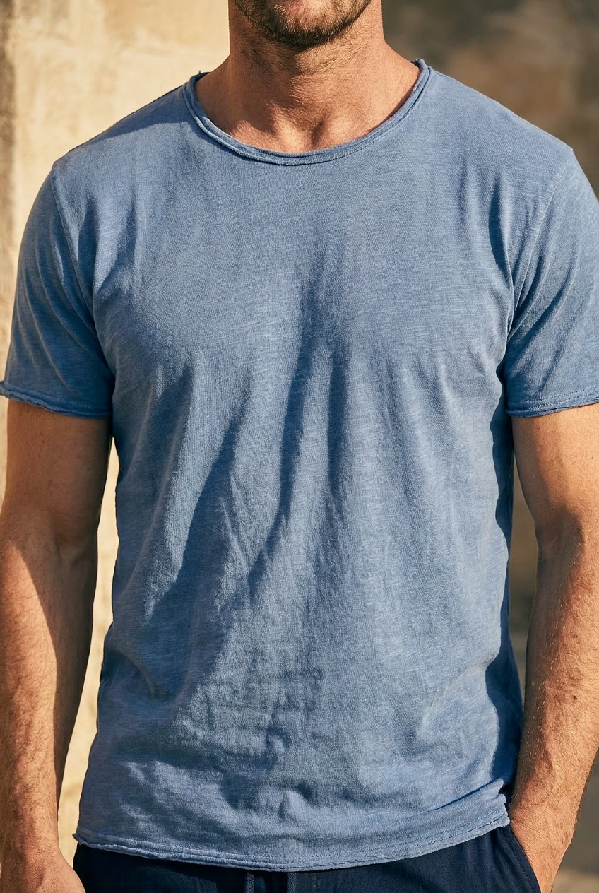 Camden raw cotton t-shirt in light blue  #Color_Light_Blue