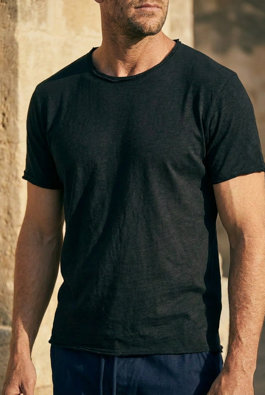Camden raw cotton t-shirt in black #Color_Black