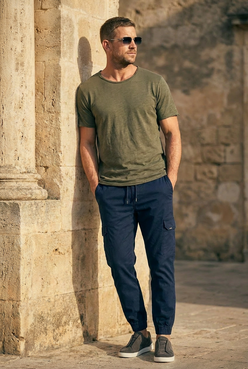 Camden raw cotton t-shirt in army green #Color_Army_Green