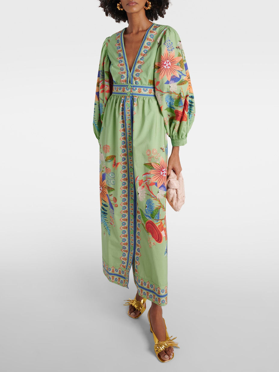 Margot Floral V-Neck Single Breasted Midi Dress