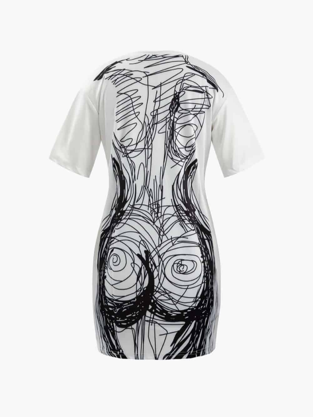 Primrose Abstract Line Print Short Sleeve Mini Dress
