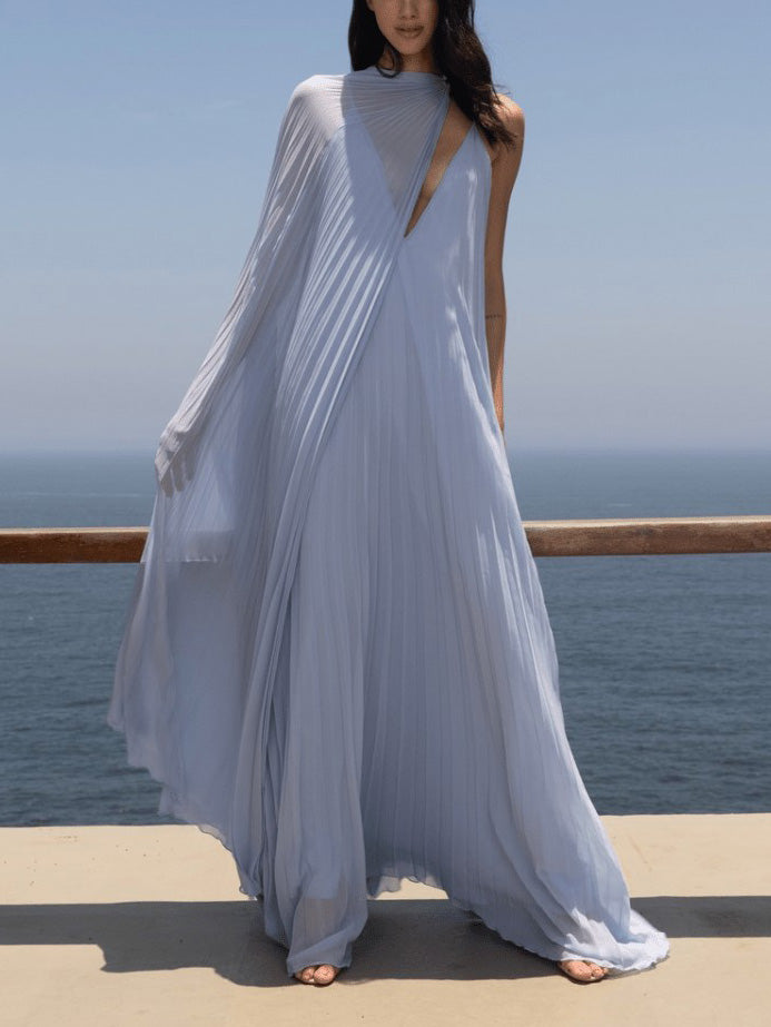 Cressida V-Neck Pleated Flowy Maxi Dress