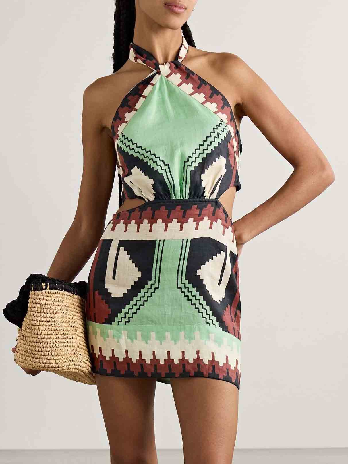 Marisol Vintage Ethnic Print Backless Mini Dress