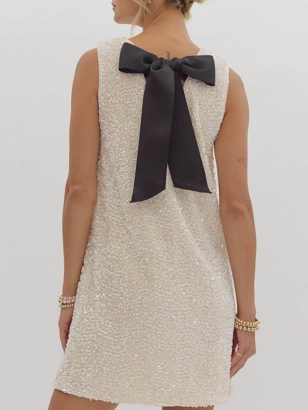 Elke Sequined Tie-Back Bows Party Mini Dress