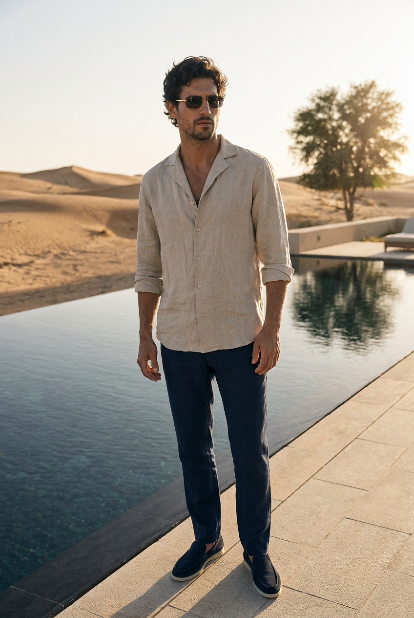 Coastal linen-cotton trousers in beige #Color_Beige