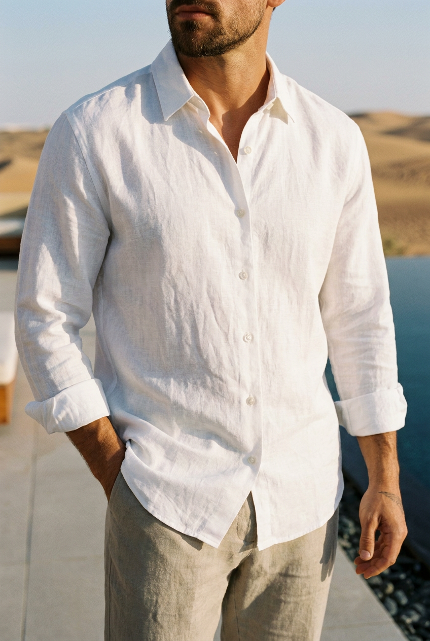Coastal linen-cotton trousers in white  #Color_White