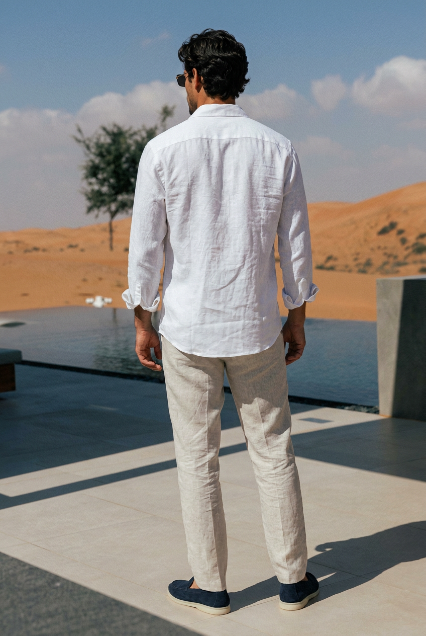 Coastal linen-cotton trousers in white  #Color_White
