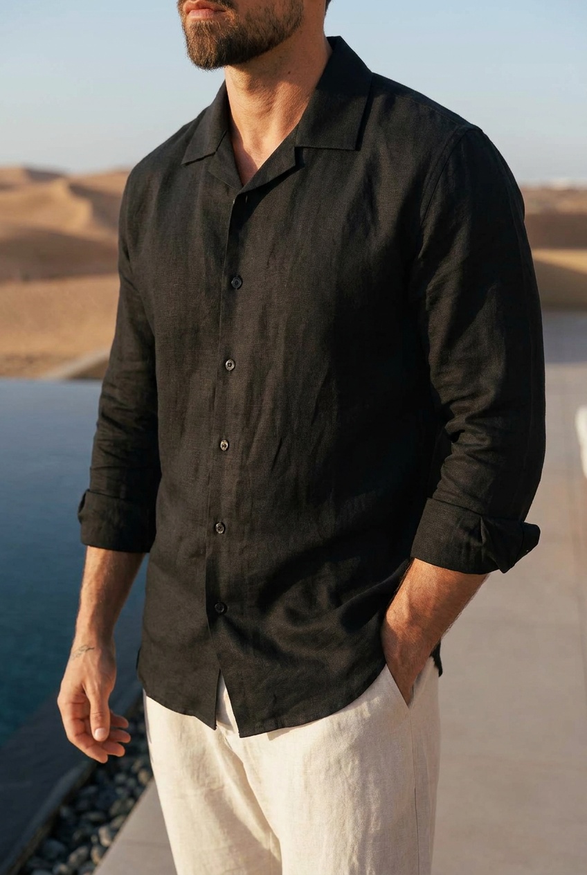 Coastal linen-cotton trousers in black #Color_Black