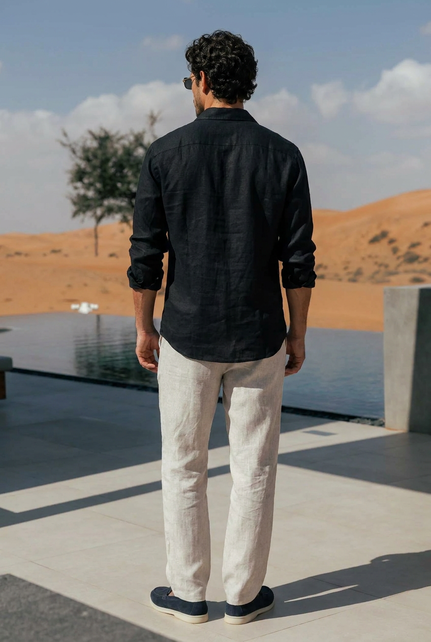 Coastal linen-cotton trousers in black #Color_Black