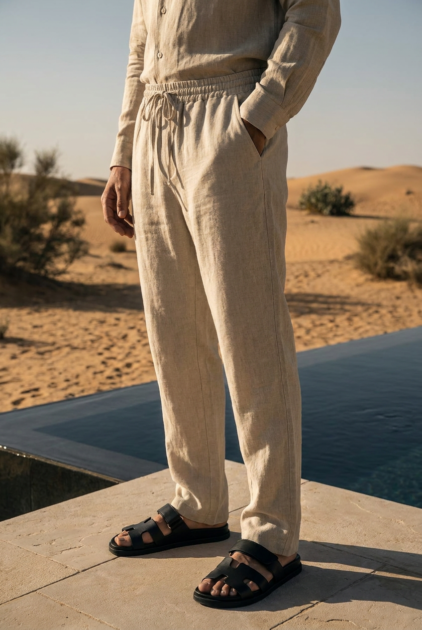 Coastal linen-cotton trousers in beige #Color_Beige